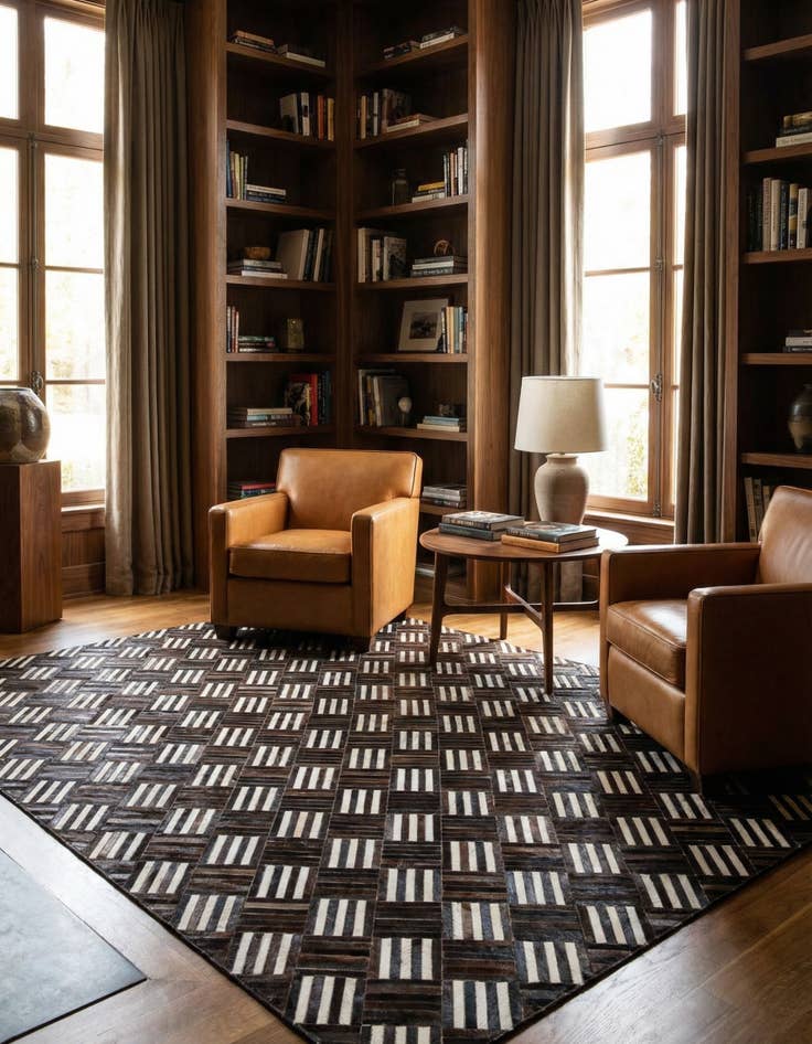 Detail image of 5' 11 x 6' 8 Cowhide Stocks Square Rug