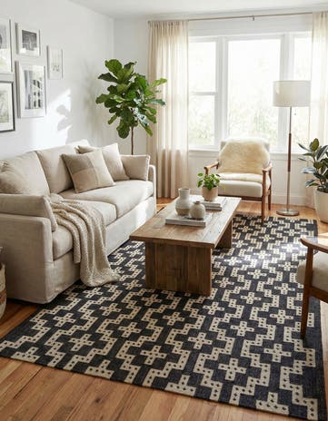 Navy and White Hand Woven Kilim Wool Rug