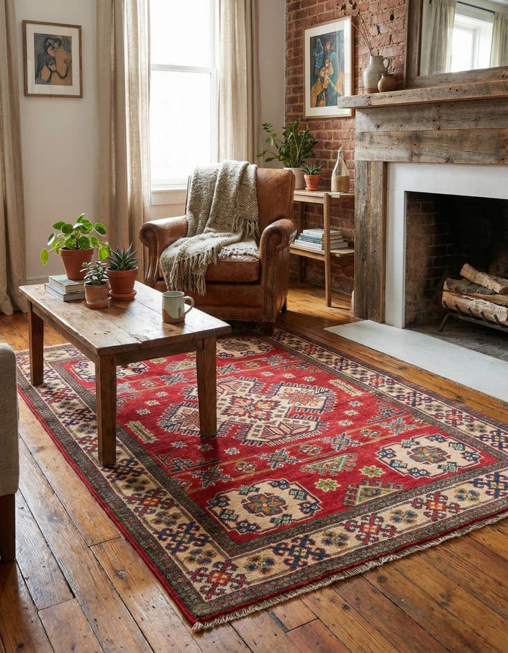 Detail image of 3' 6 x 5'  Hand Knotted Kazak Rug