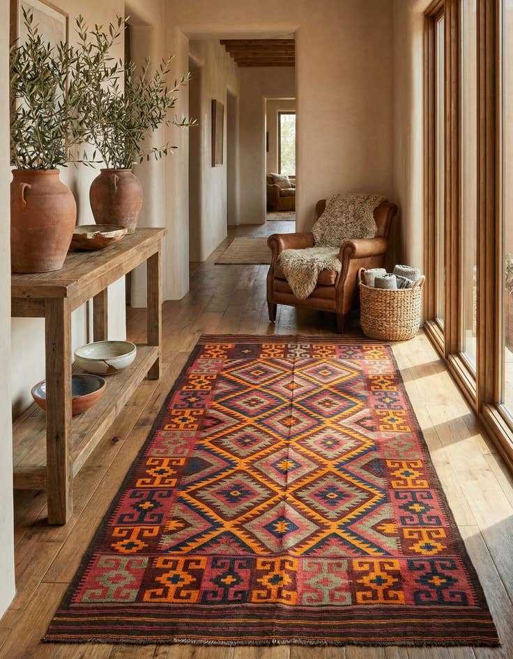 Detail image of 5' 5 x 10' 1  Hand Woven Kilim Afghan Wool Runner Rug