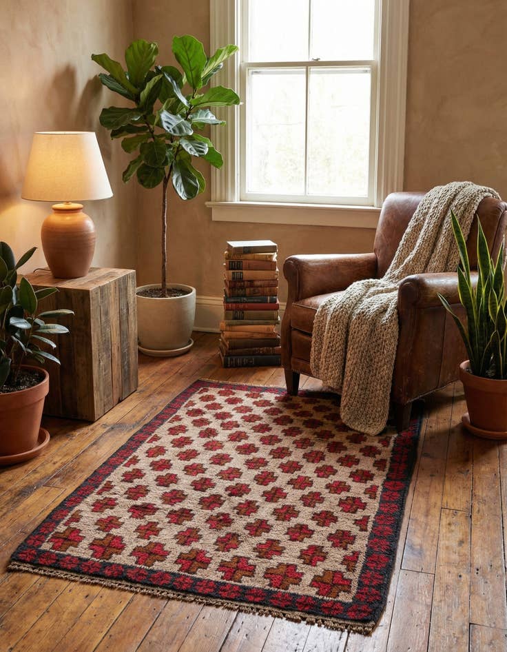 Detail image of  2' 10 x 4' 10  Hand Knotted Balouch Persian Wool Rug