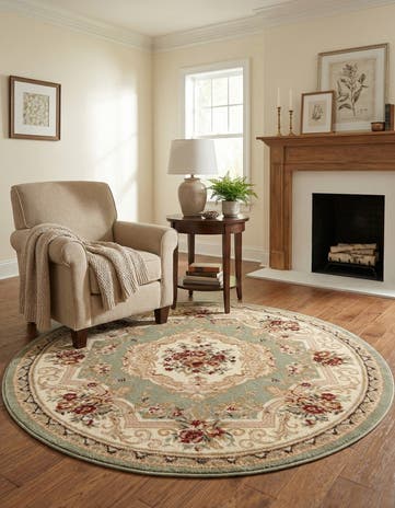 Green Classic Aubusson Round Rug