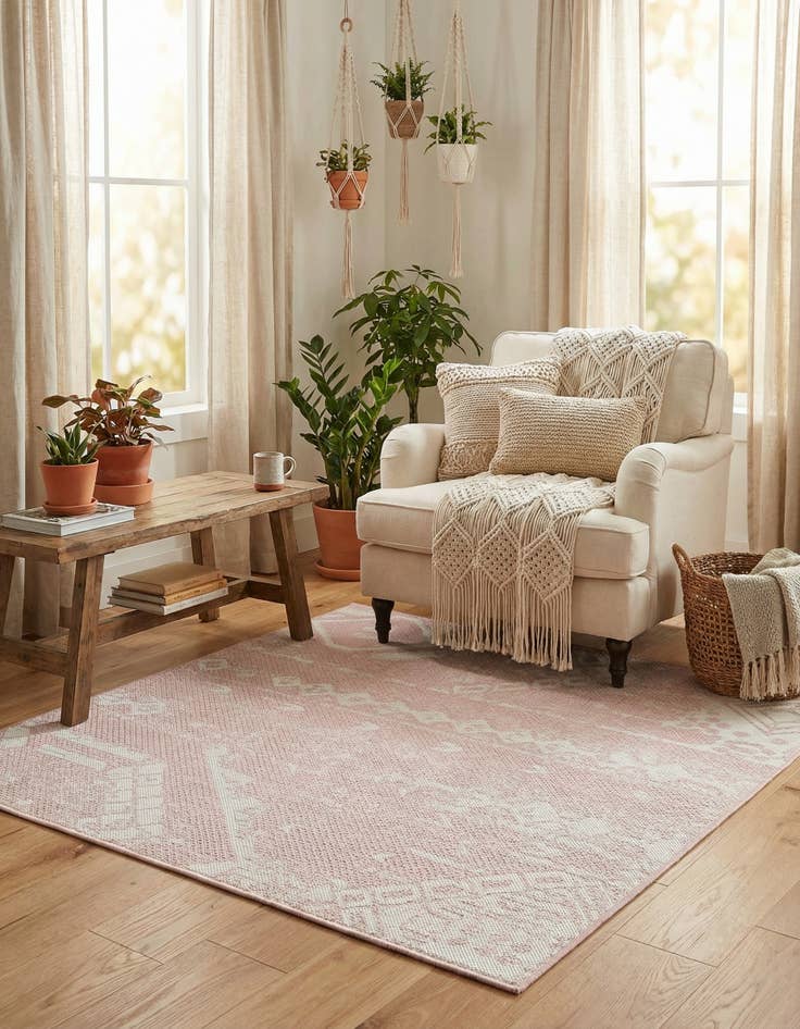 Detail image of 5' 3 x 5' 3  Washable Bohemian Indoor / Outdoor Square Rug