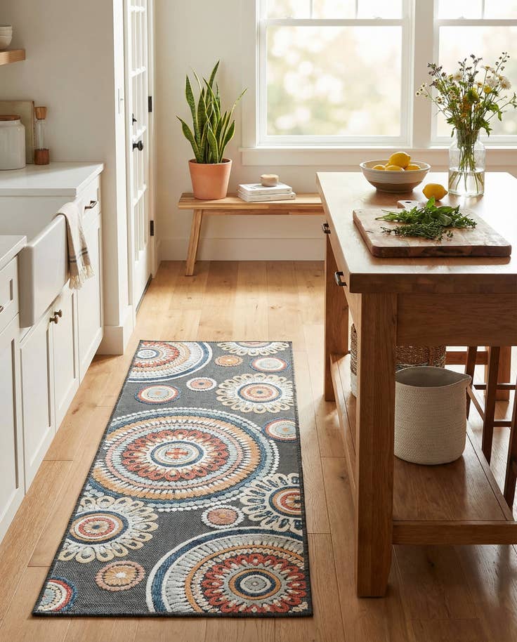 Detail image of 2' 2 x 6' Easy-Clean Botanical Indoor / Outdoor Runner Rug