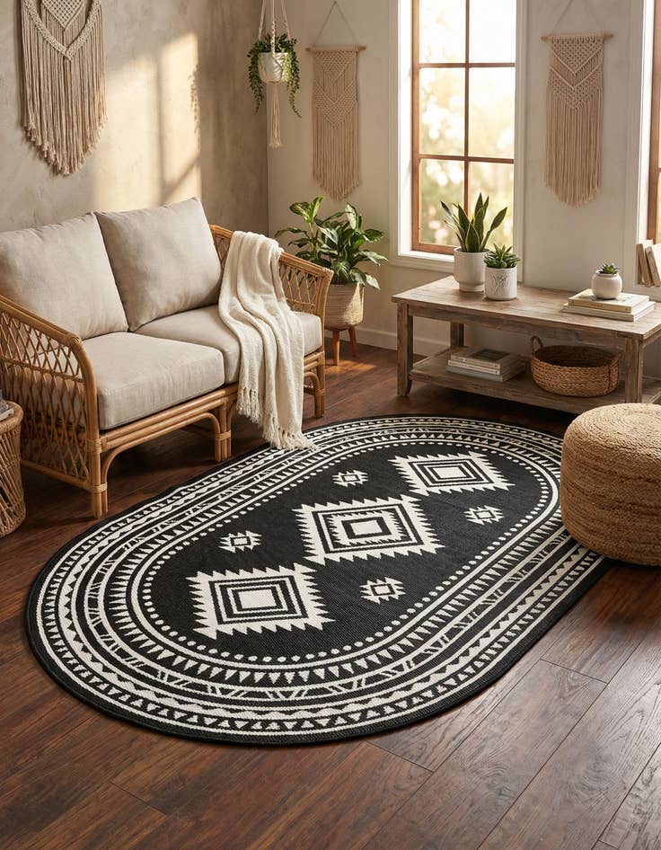 Detail image of 5' 3 x 8'  Washable Aztec Indoor / Outdoor Oval Rug