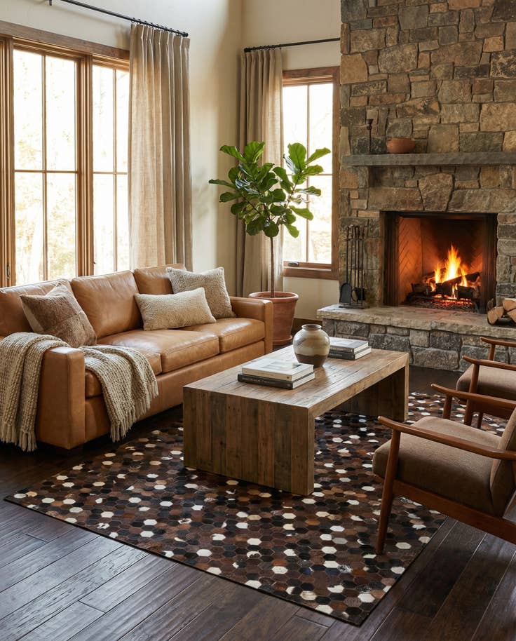 Detail image of 5' x 8' 2 Cowhide Leather Rug