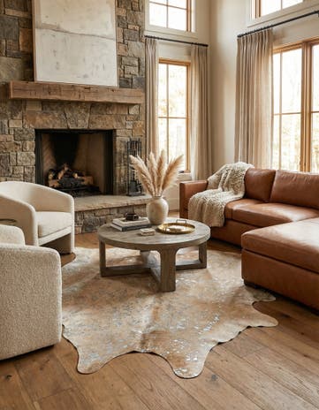 6' 2 x 7' 3 Cowhide Leather Freeform Rug