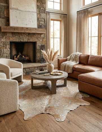 6' 2 x 7' 3 Cowhide Leather Freeform Rug
