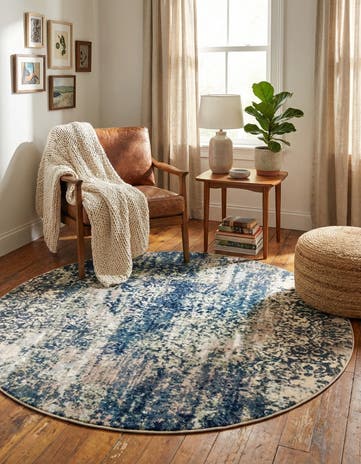 Navy Blue Gossamer Round Rug