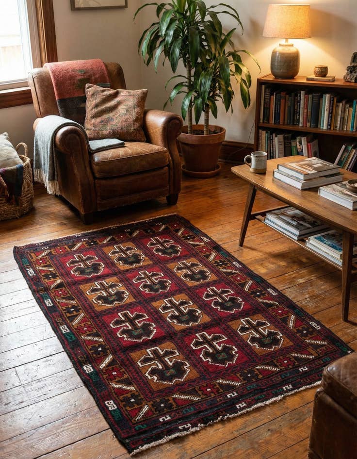 Detail image of 2' 11 x 4' 8 Hand Knotted Balouch Persian Wool Rug