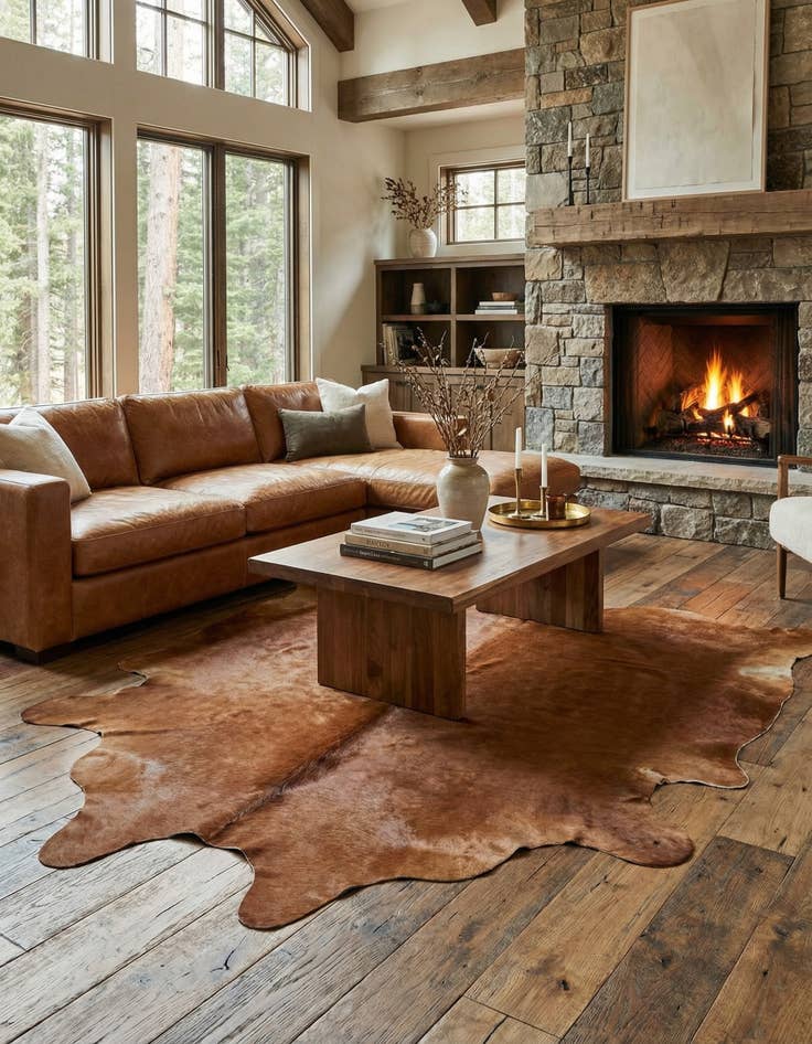 Detail image of 6' 5 x 6' 10 Cowhide Leather Square Rug