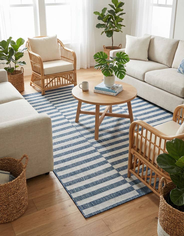 Detail image of 5' 3 x 5' 3  Washable Striped Indoor / Outdoor Square Rug