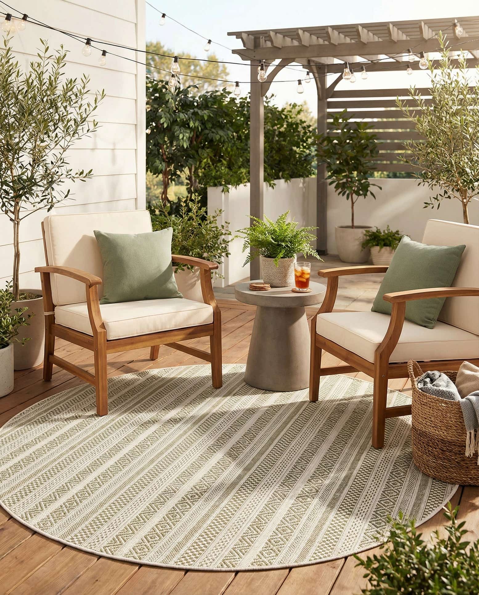 5' 3 x 5' 3 Easy-Clean Striped Indoor / Outdoor Round Rug