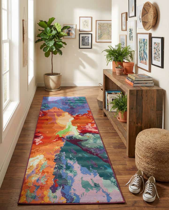 2' 7 x 11' Easy-Clean Modern Indoor / Outdoor Runner Rug