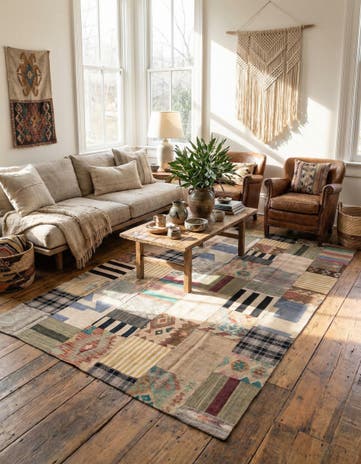 6' 6 x 10' Hand Woven Kilim Patchwork Wool Rug