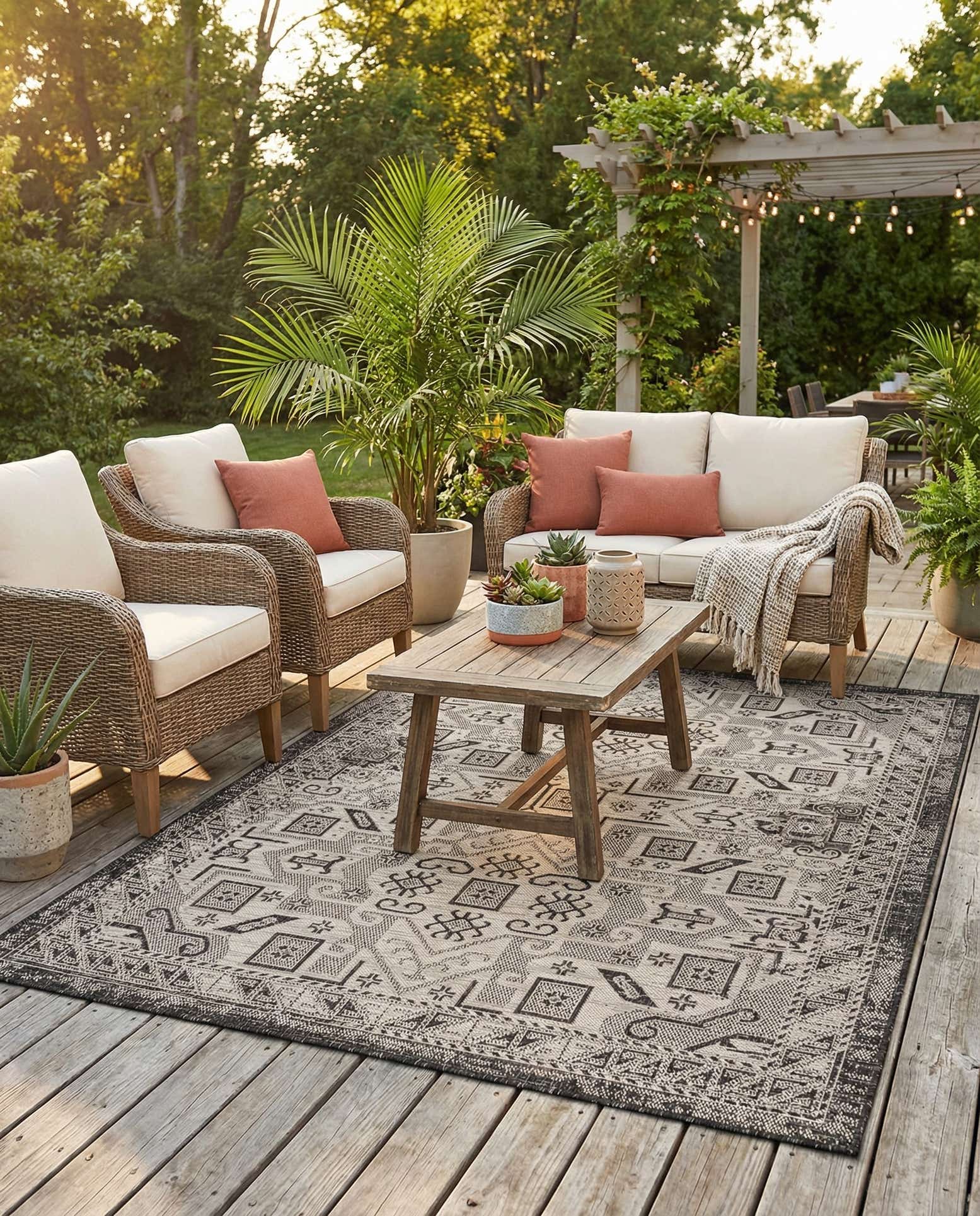 5' 3 x 7' Easy-Clean Aztec Indoor / Outdoor Rug