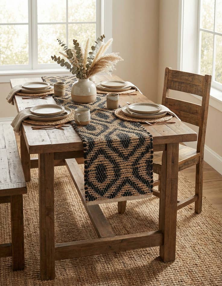 Detail image of 1' 2 x 4' 1  Hand Woven Chindi Jute Table Runner Rug