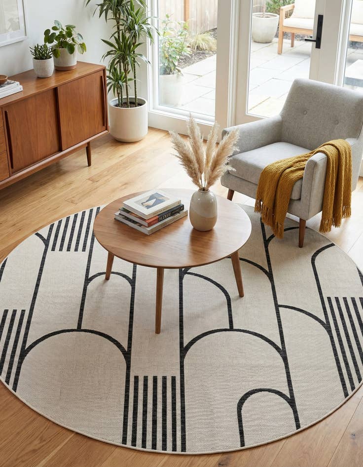Detail image of 7' 10 x 7' 10  Washable Modern Indoor / Outdoor Round Rug