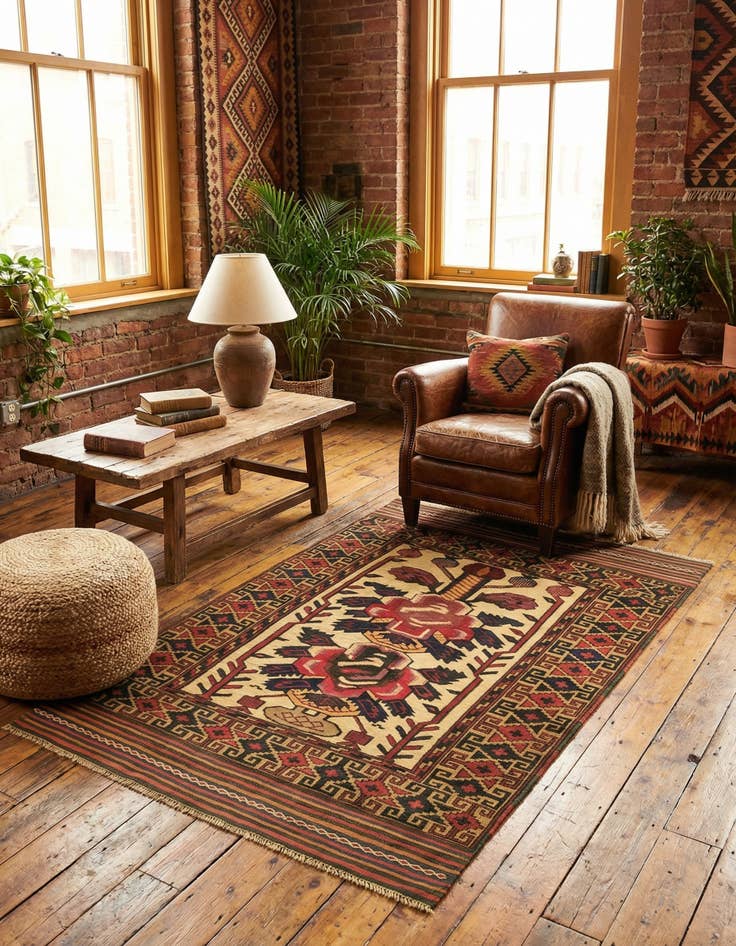 Detail image of  4' x 6' 7  Hand Knotted Sumak Wool Rug