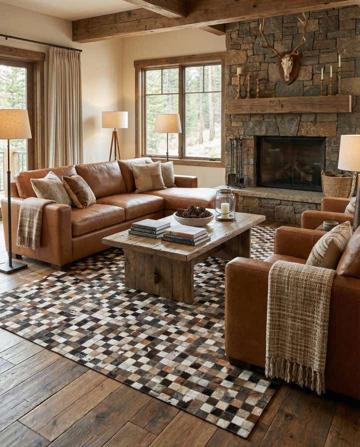 5' 1 x 8' Cowhide Leather Rug