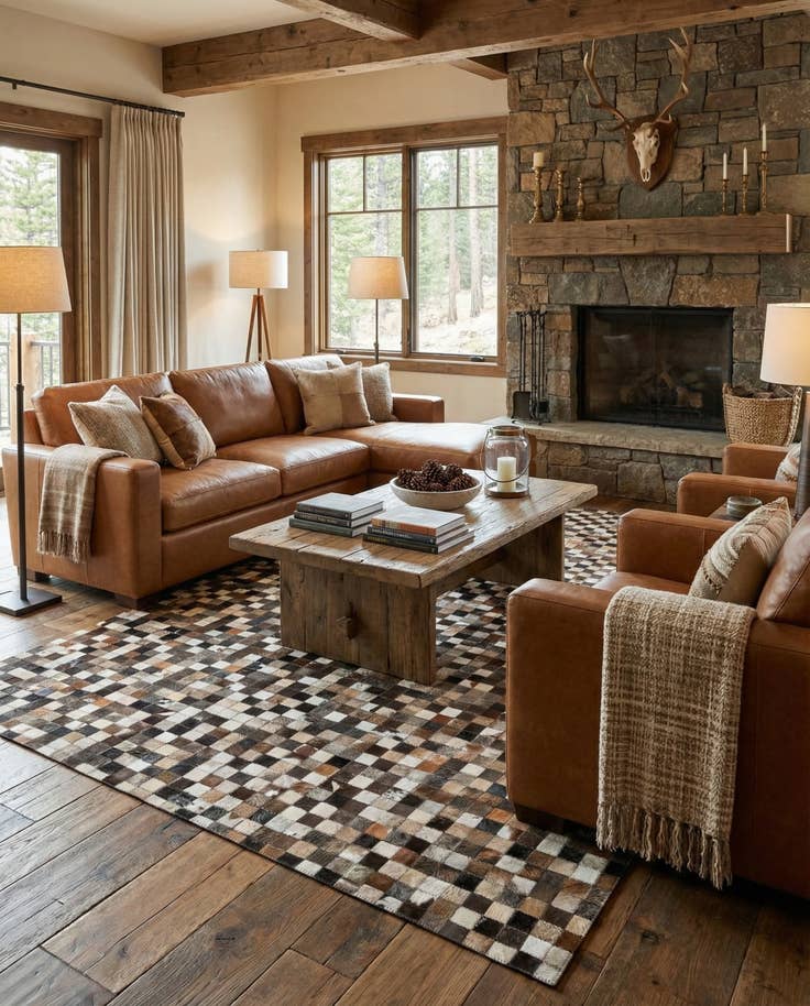 Detail image of 5' 1 x 8' Cowhide Leather Rug