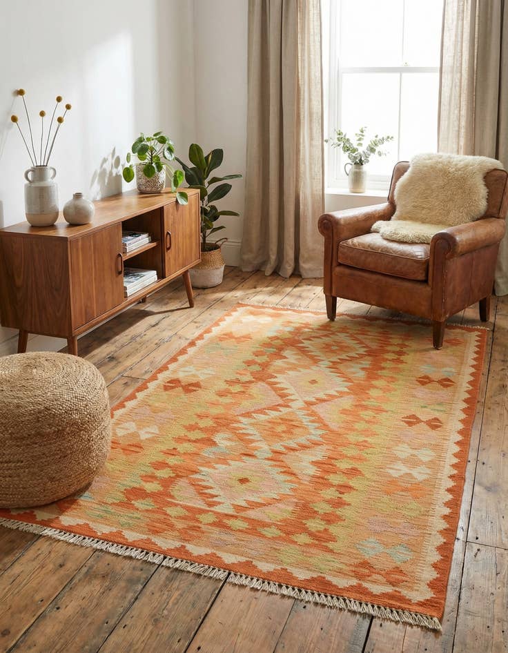 Detail image of  3' 3 x 5' 2  Hand Woven Kilim Waziri Wool Rug