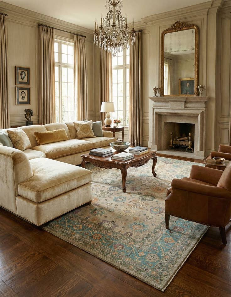 Detail image of 13' 1 x 19' 2  Hand Knotted Oushak Rug