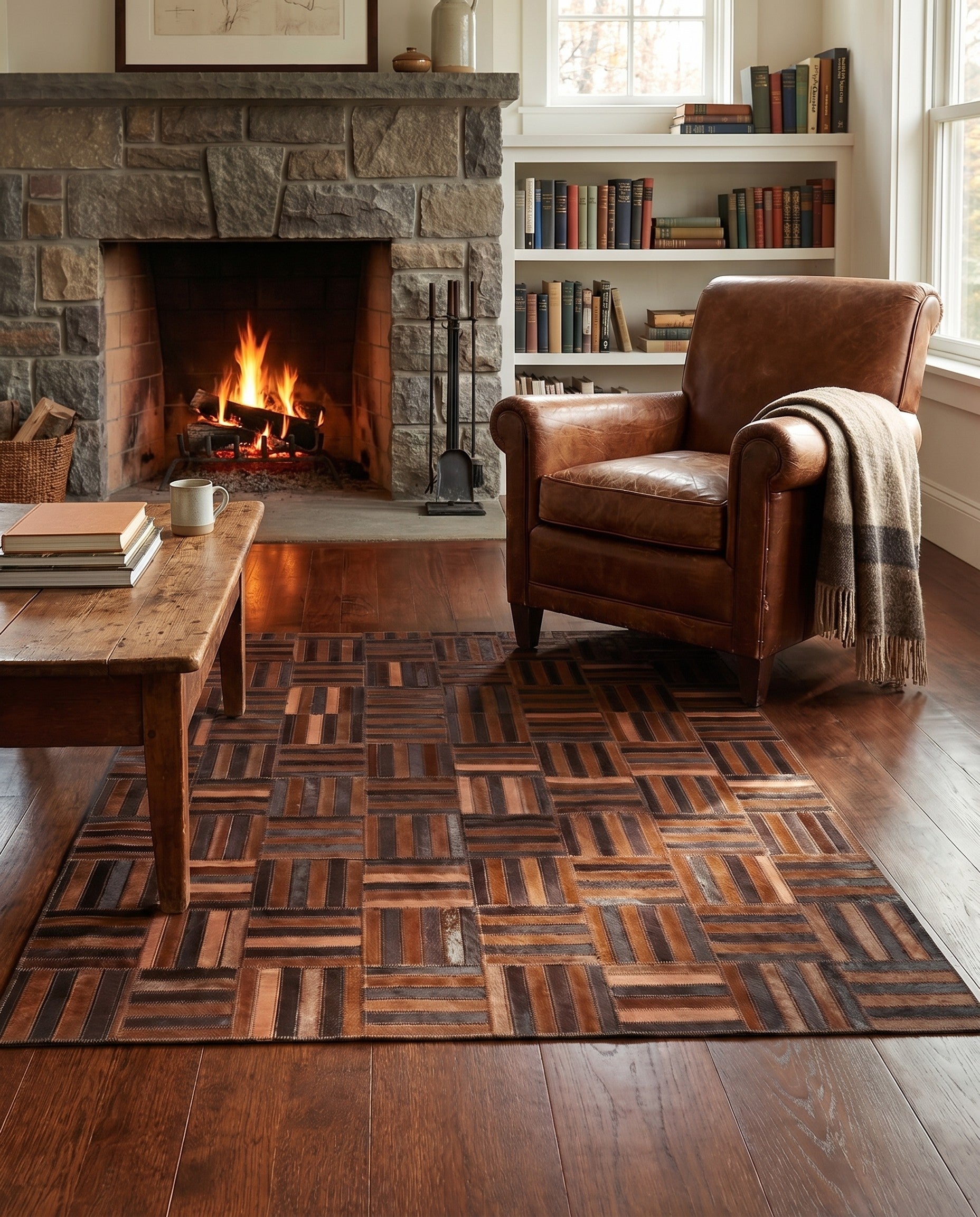 4' x 5' 6 Cowhide Leather Rug