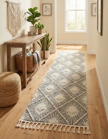 Gray Ivory Boho Runner Rug