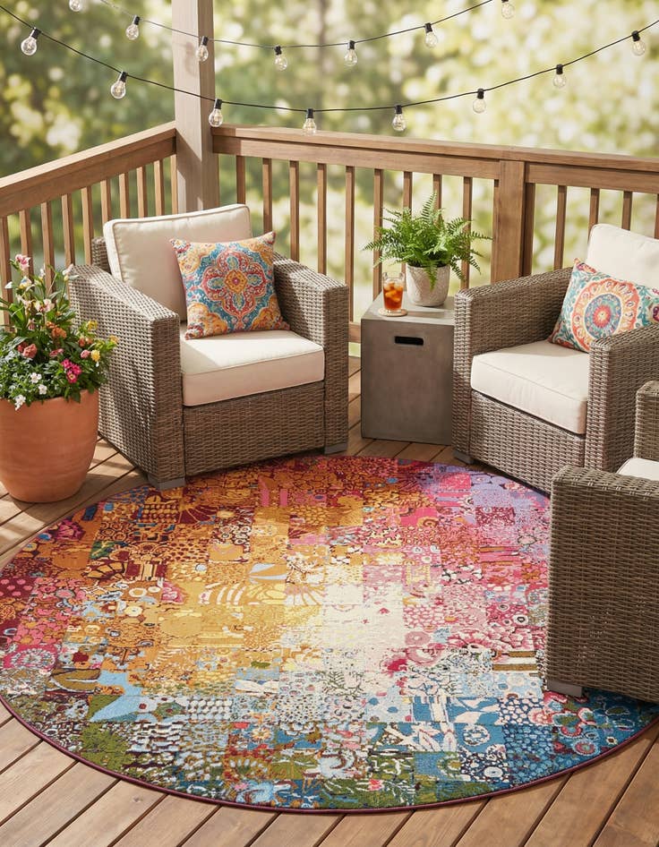 Detail image of 8' x 8'  Washable Modern Indoor / Outdoor Round Rug