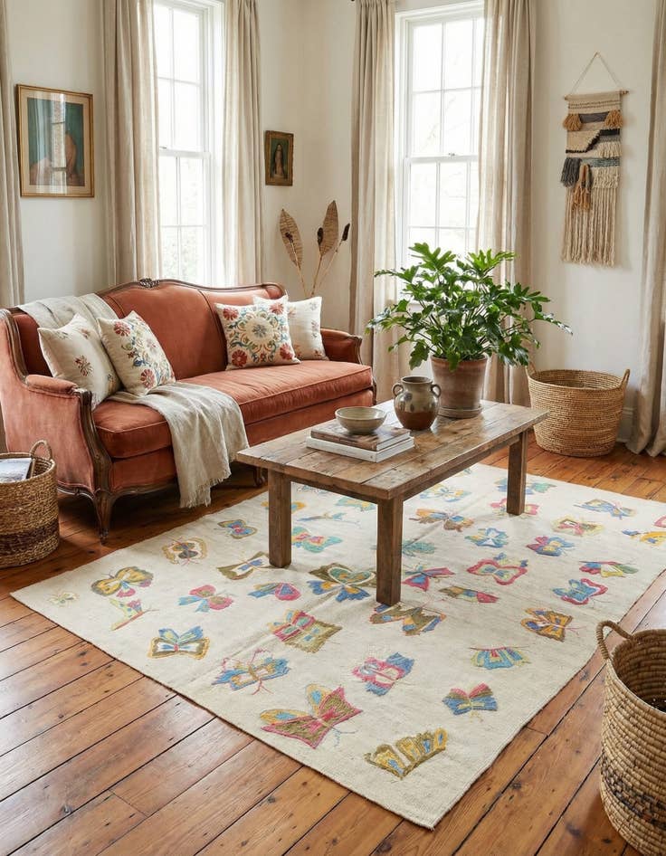 Detail image of 5' x 6' 4  Hand Woven Kilim Suzani Wool Rug