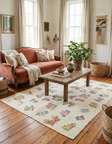 5' x 6' 4 Hand Woven Kilim Suzani Wool Rug