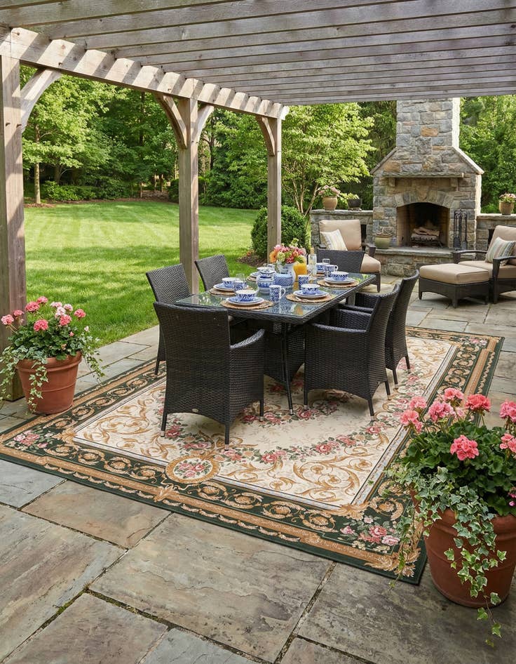 Detail image of 9' x 12'  Washable Traditional Indoor / Outdoor Rug