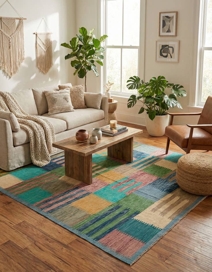 Detail image of  6' 3 x 9' 9  Hand Woven Kilim Modern Wool Rug