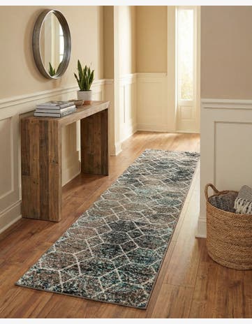 Blue Multi Lattice Frieze Runner Rug