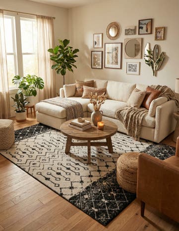 Black and White Moroccan Trellis Square Rug