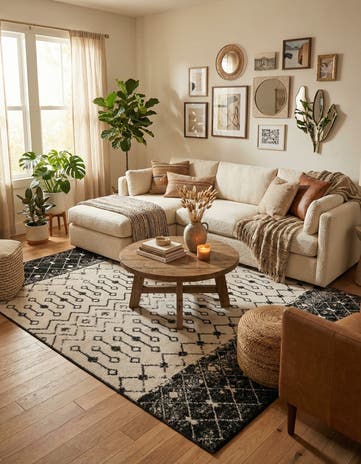 Black and White Moroccan Trellis Square Rug