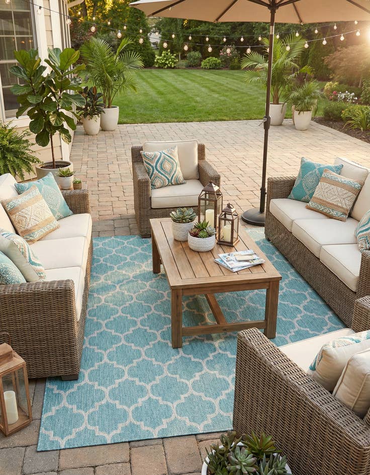 Detail image of 10' x 13' Easy-Clean Trellis Indoor / Outdoor Rug
