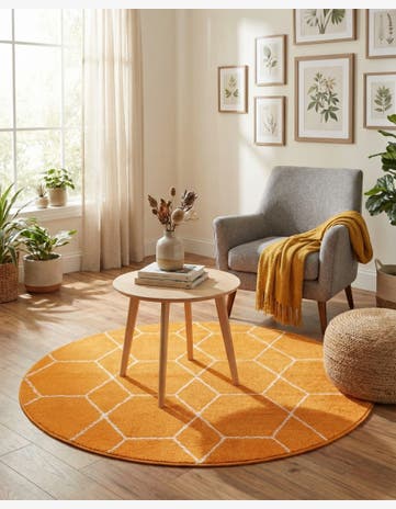 Orange Lattice Frieze Round Rug