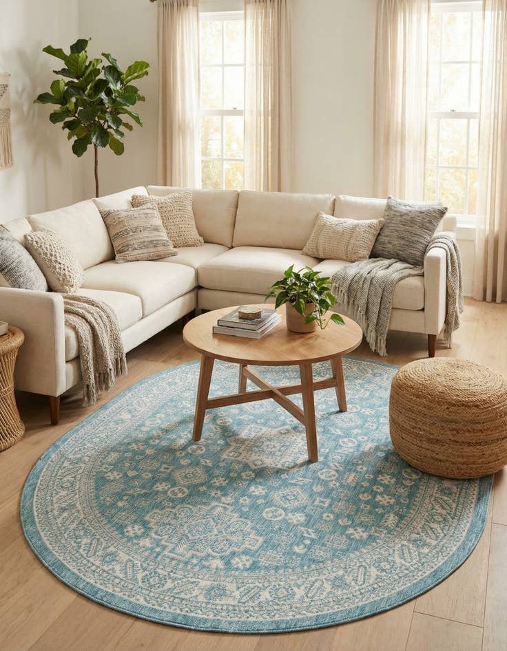 Detail image of 7' 10 x 10'  Washable Aztec Indoor / Outdoor Oval Rug