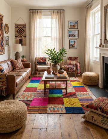5' 6 x 8' Hand Woven Kilim Patchwork Wool Rug