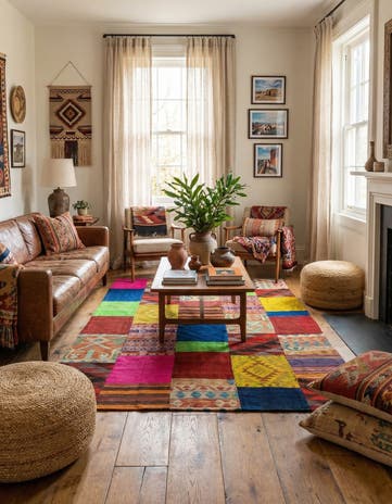 5' 6 x 8' Hand Woven Kilim Patchwork Wool Rug