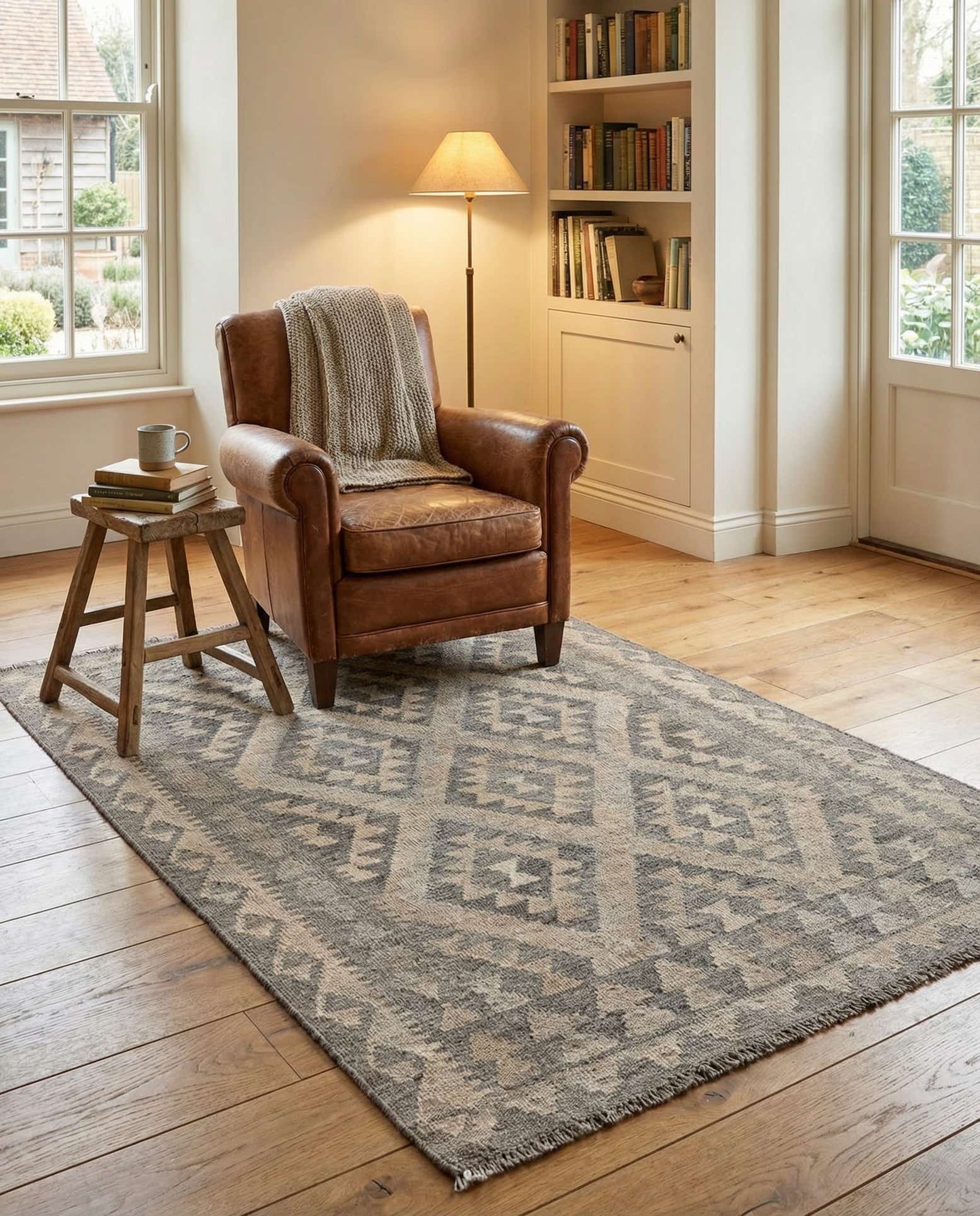 3' 6 x 4' 9 Hand Woven Kilim Maymana Wool Rug