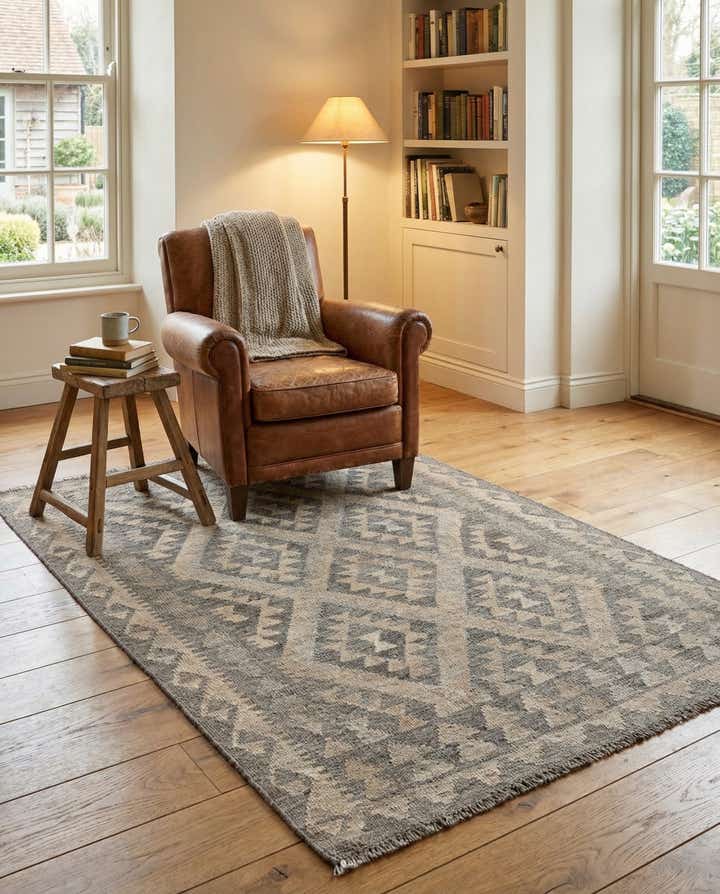 3' 6 x 4' 9 Hand Woven Kilim Maymana Wool Rug