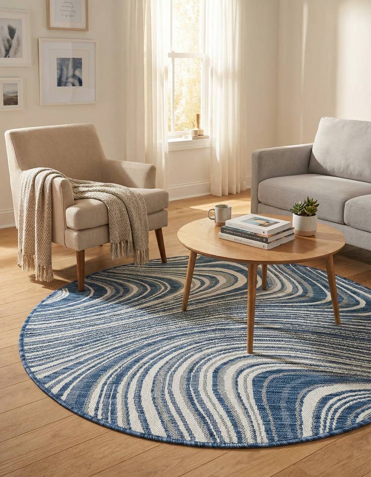 Detail image of 4' x 4'  Washable Modern Indoor / Outdoor Round Rug