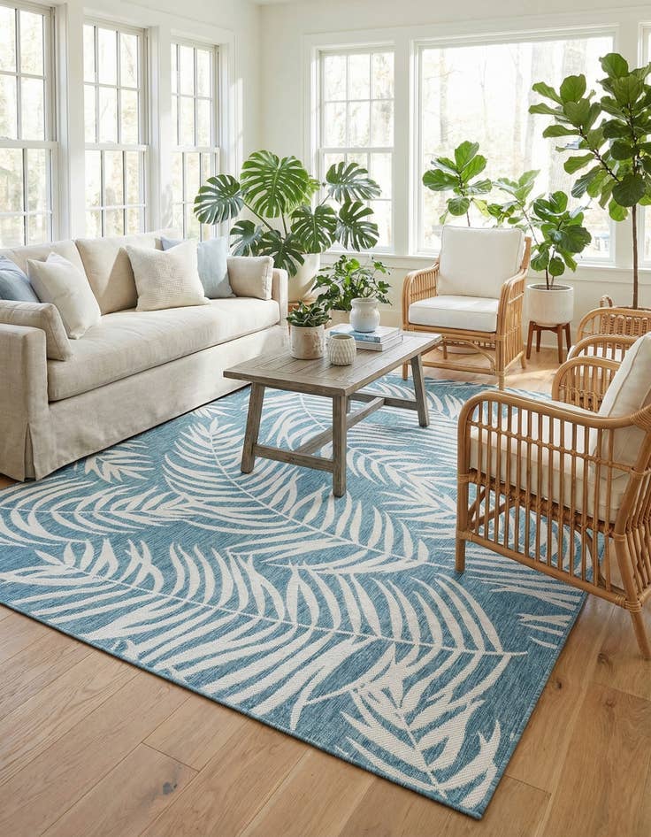Detail image of 7' 10 x 11'  Washable Botanical Indoor / Outdoor Rug