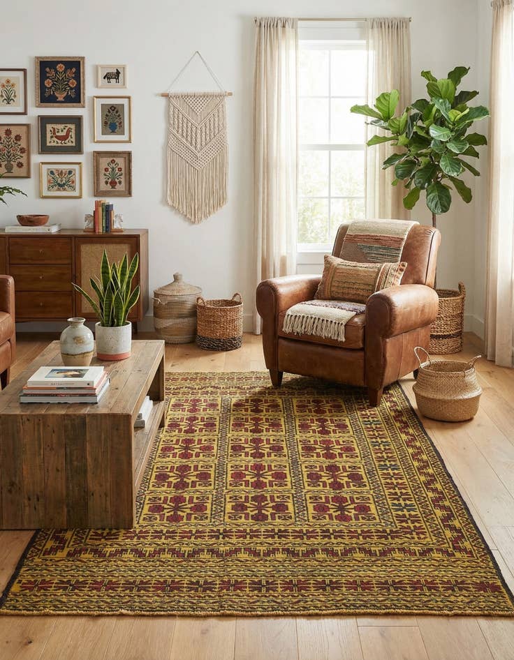 Detail image of 4' 2 x 6' 7  Hand Woven Kilim Afghan Wool Rug