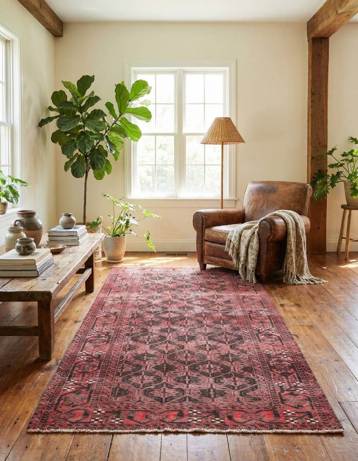 Detail image of 3' 7 x 7'  Hand Knotted Ultra Vintage Persian Wool Rug