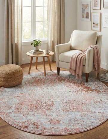 Rose Pink Kamala Washable Round Rug