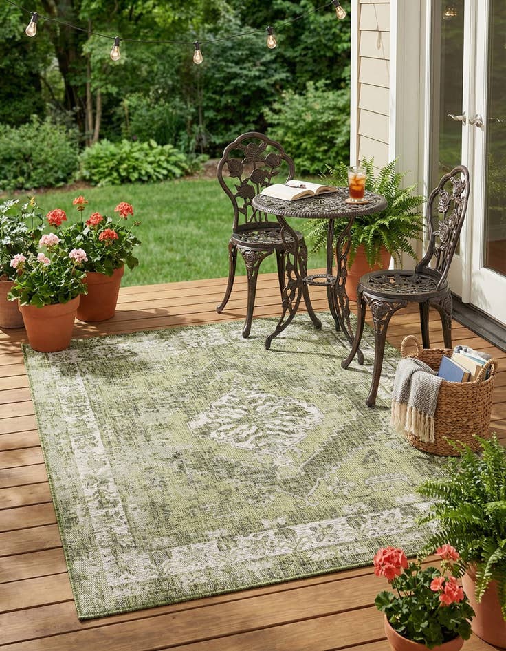 Detail image of 5' 3 x 5' 3  Washable Traditional Indoor / Outdoor Square Rug